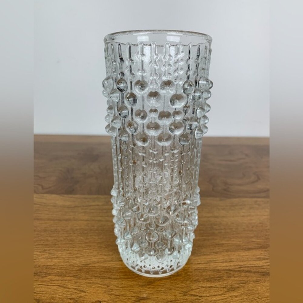 Sklo Union Vase Candle Drip Wax Czech Art Glass Vintage Clear Textured MCM